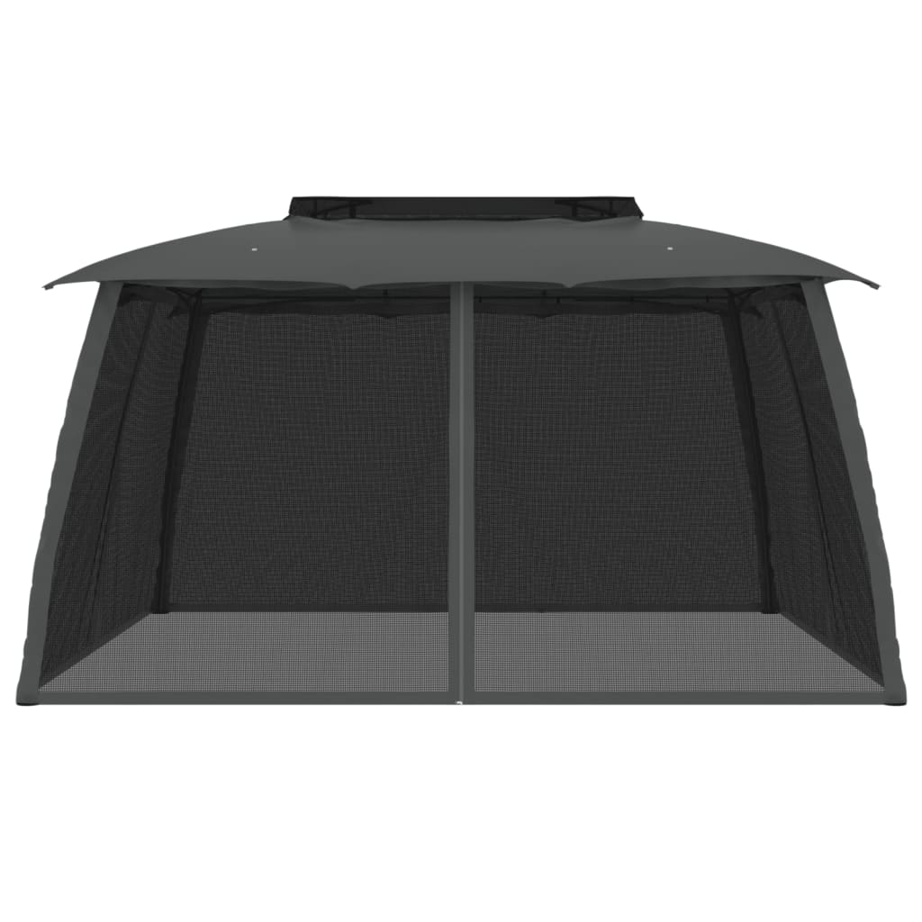 vidaXL Gazebo with Double Roof and Mesh Walls Anthracite 3.93x2.93 m Steel