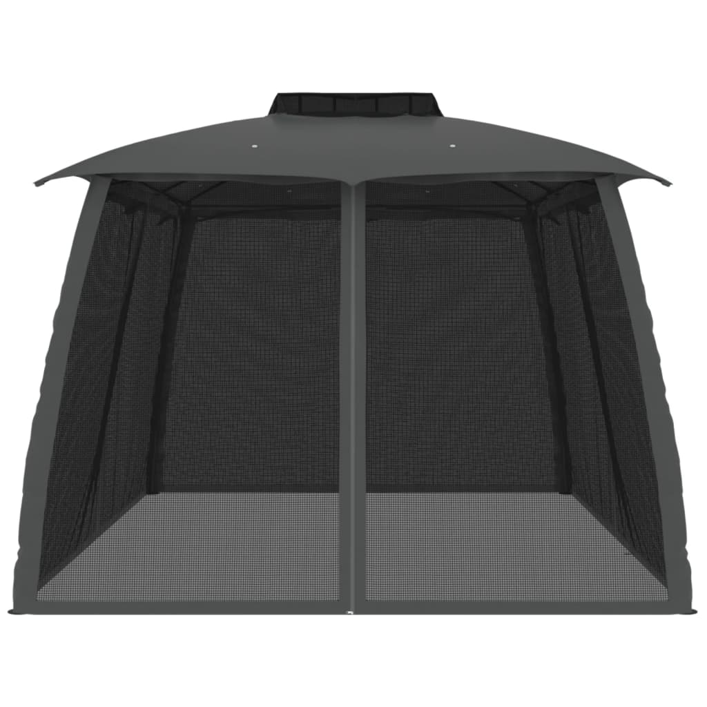 vidaXL Gazebo with Double Roof and Mesh Walls Anthracite 3.93x2.93 m Steel