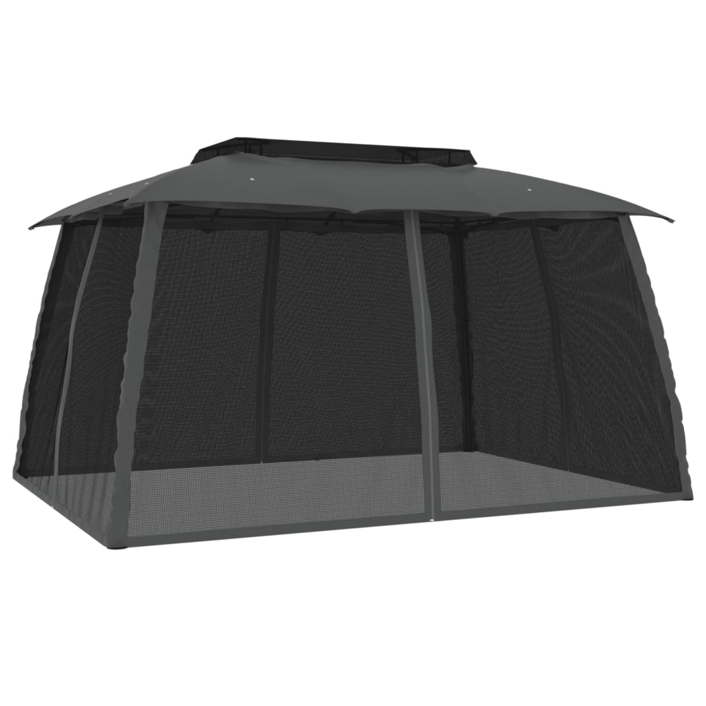 vidaXL Gazebo with Double Roof and Mesh Walls Anthracite 3.93x2.93 m Steel