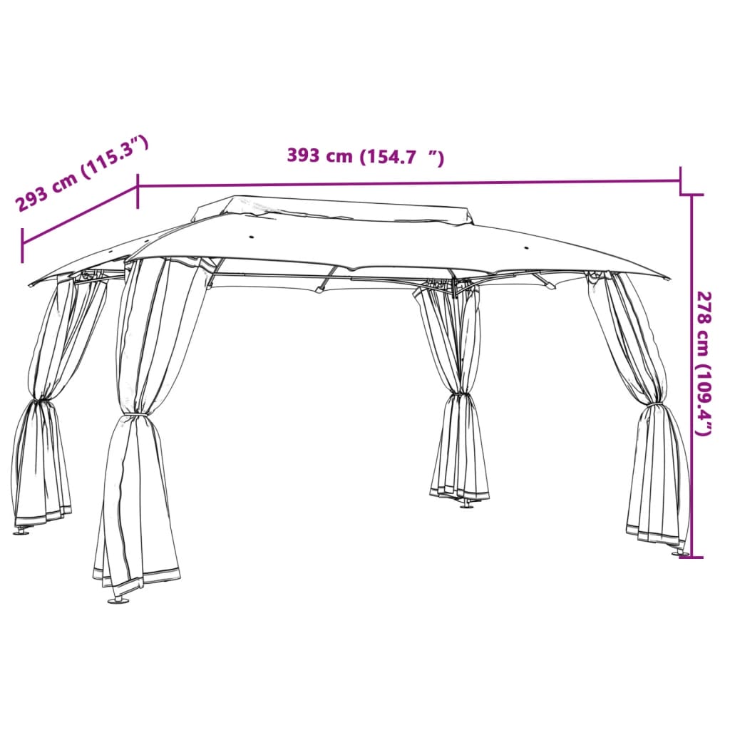 vidaXL Gazebo with Double Roof and Mesh Walls Anthracite 3.93x2.93 m Steel