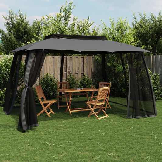 vidaXL Gazebo with Double Roof and Mesh Walls Anthracite 3.93x2.93 m Steel