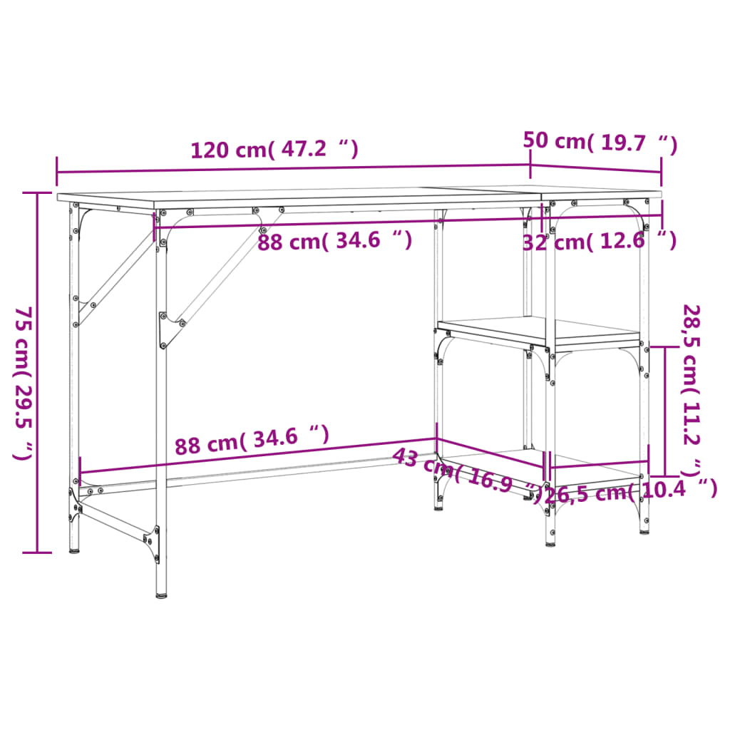 vidaXL Desk Black 120x50x75 cm Metal and Engineered Wood