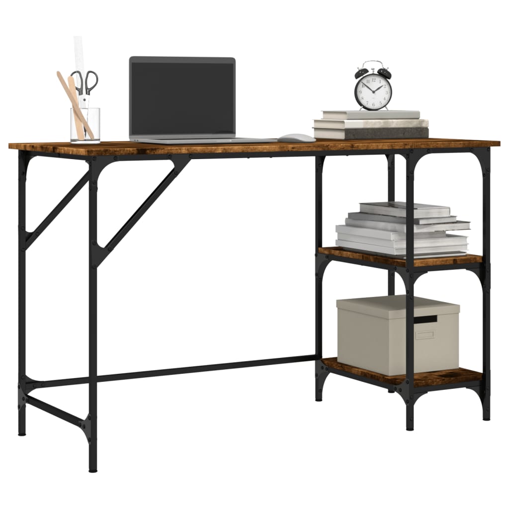vidaXL Desk Smoked Oak 120x50x75 cm Metal and Engineered Wood