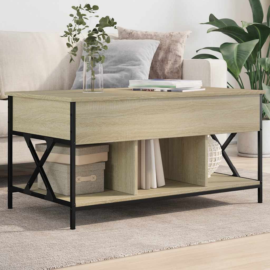Coffee Table Sonoma Oak 100x55x50 cm Engineered Wood and Metal