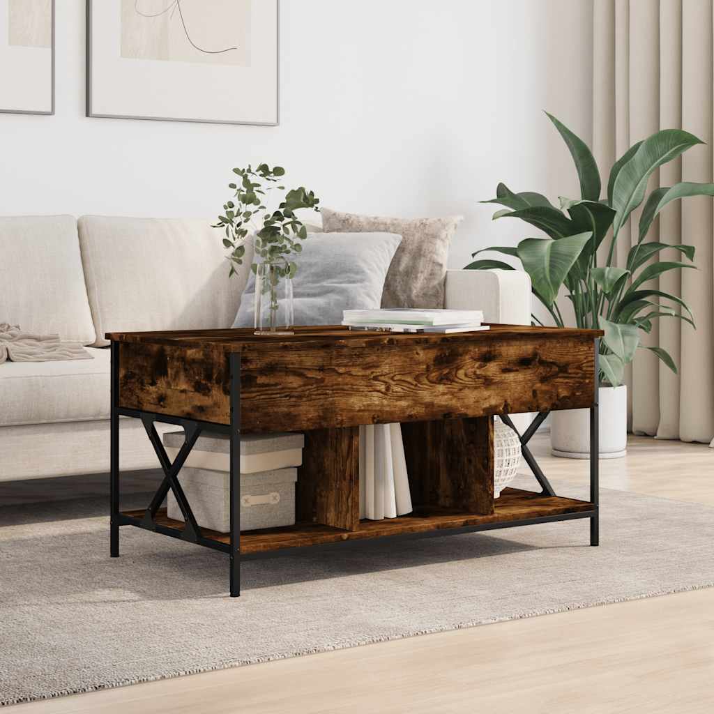 Coffee Table Smoked Oak 100x55x50 cm Engineered Wood and Metal