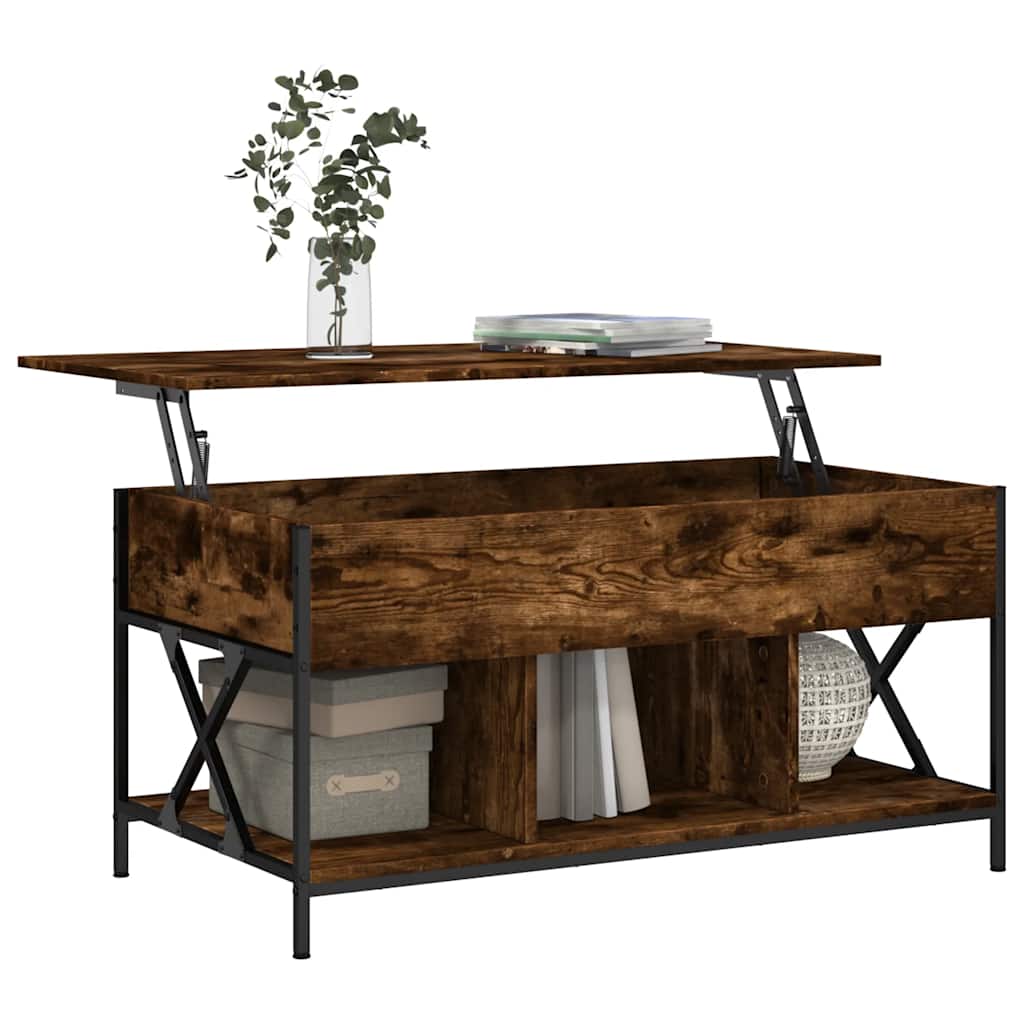 Coffee Table Smoked Oak 100x55x50 cm Engineered Wood and Metal