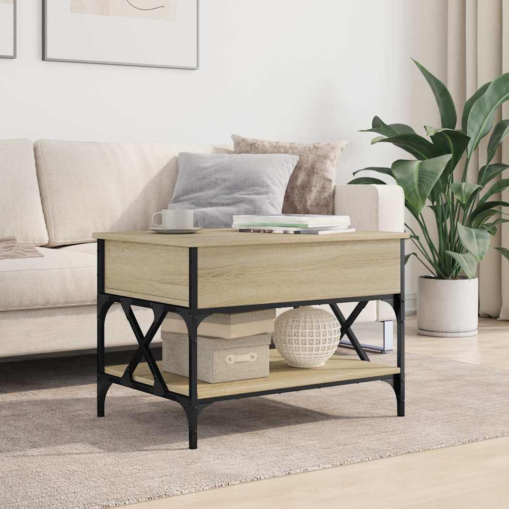 Coffee Table Sonoma Oak 70x50x50 cm Engineered Wood and Metal