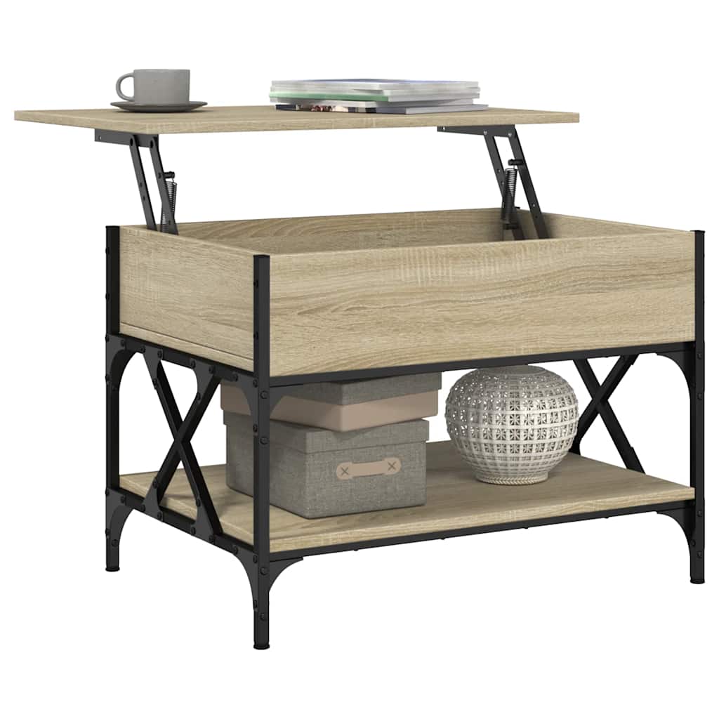 Coffee Table Sonoma Oak 70x50x50 cm Engineered Wood and Metal