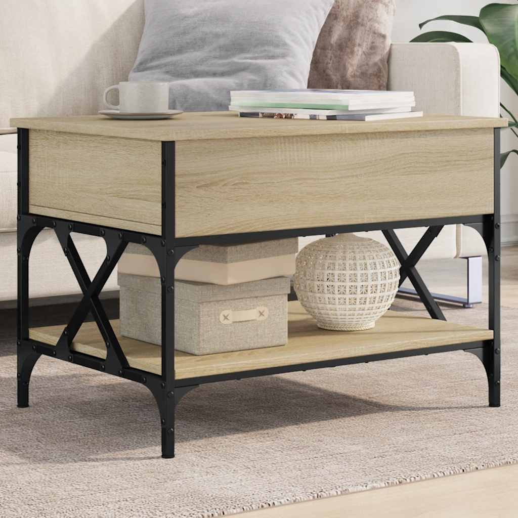 Coffee Table Sonoma Oak 70x50x50 cm Engineered Wood and Metal