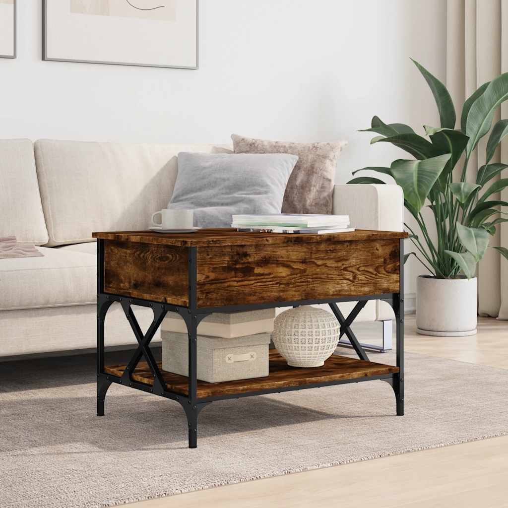 Coffee Table Smoked Oak 70x50x50 cm Engineered Wood and Metal