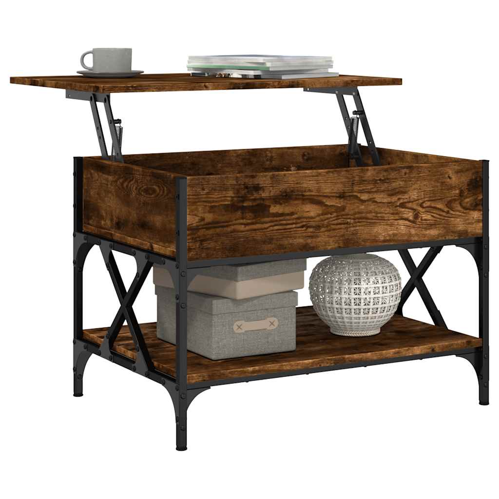 Coffee Table Smoked Oak 70x50x50 cm Engineered Wood and Metal