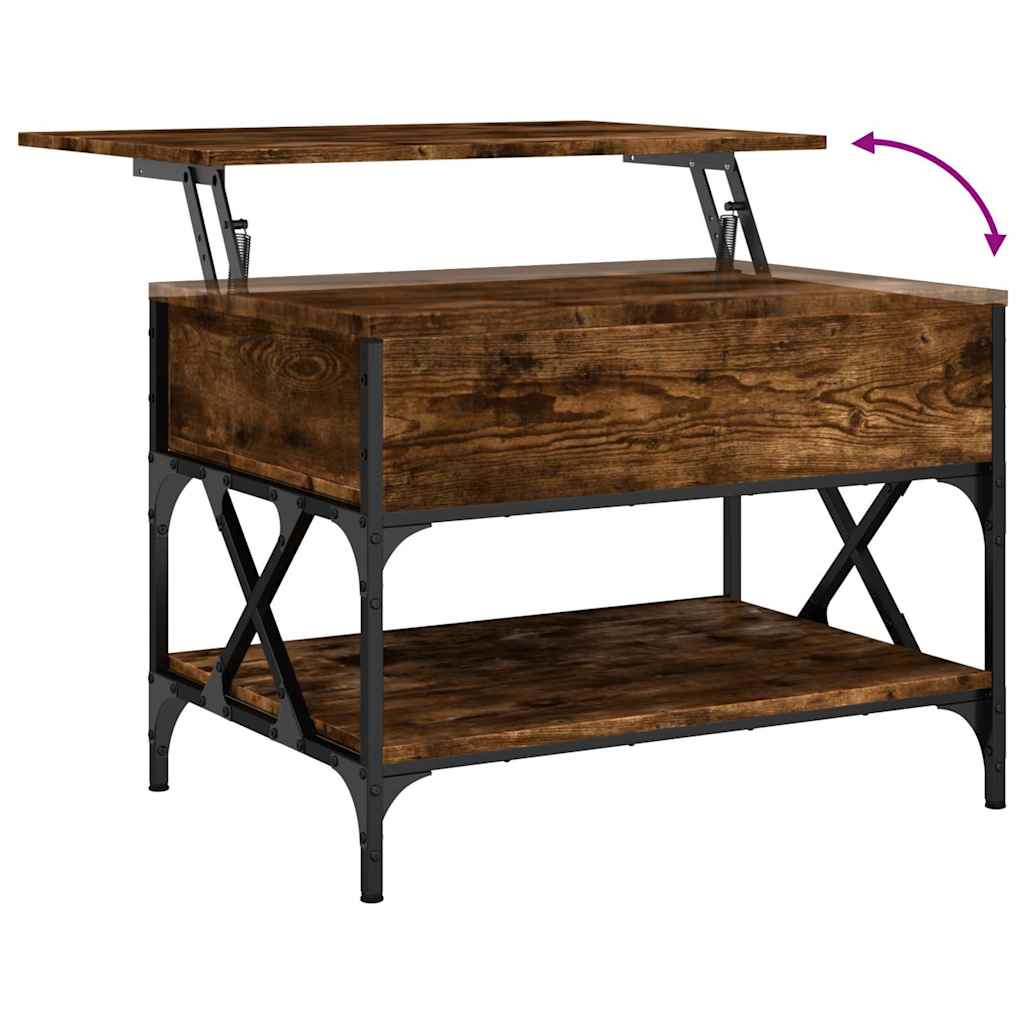 Coffee Table Smoked Oak 70x50x50 cm Engineered Wood and Metal