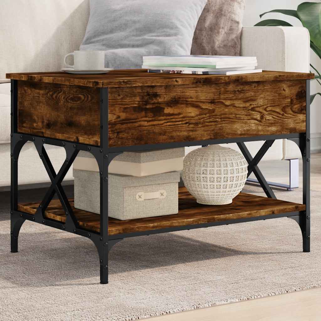 Coffee Table Smoked Oak 70x50x50 cm Engineered Wood and Metal