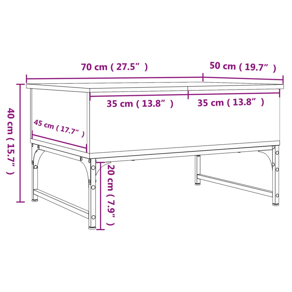 vidaXL Coffee Table Sonoma Oak 70x50x40 cm Engineered Wood and Metal