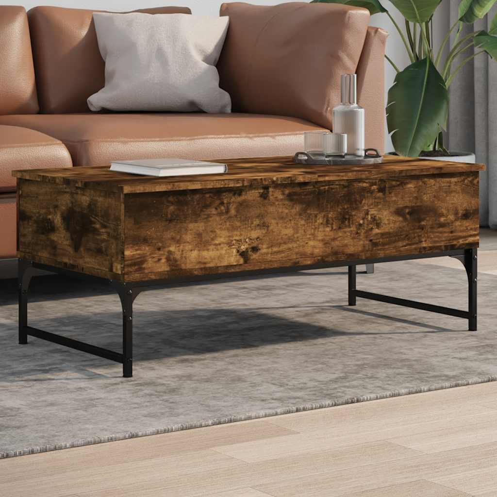 Coffee Table Smoked Oak 100x50x40 cm Engineered Wood and Metal