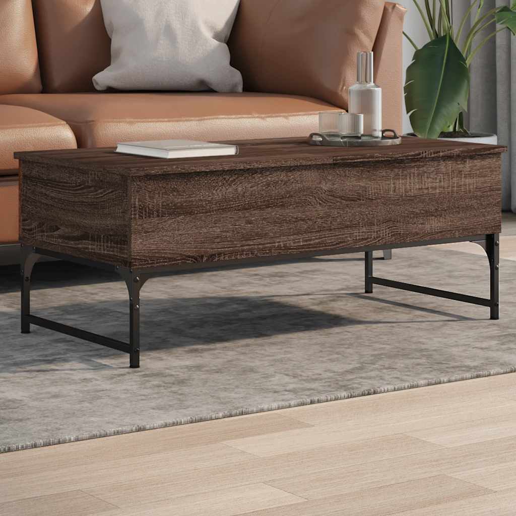 Coffee Table Brown Oak 100x50x40 cm Engineered Wood and Metal