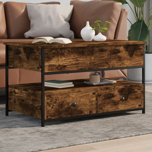 vidaXL Coffee Table Smoked Oak 85x50x50 cm Engineered Wood and Metal