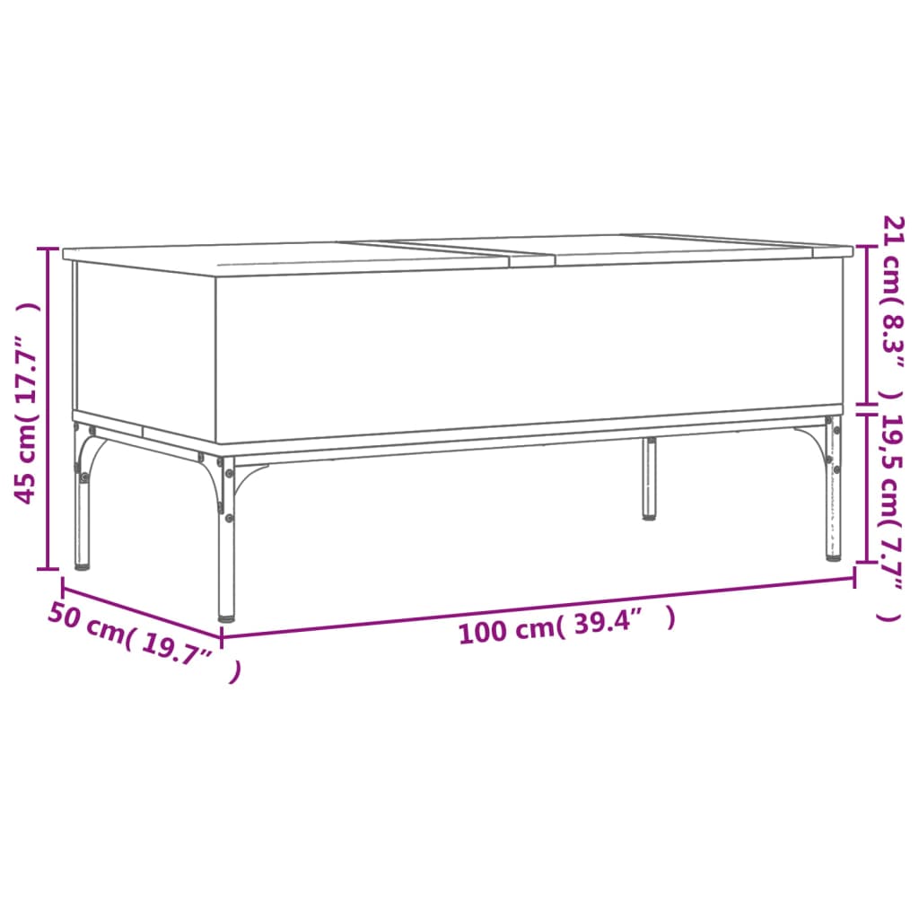 vidaXL Coffee Table Brown Oak 100x50x45 cm Engineered Wood and Metal