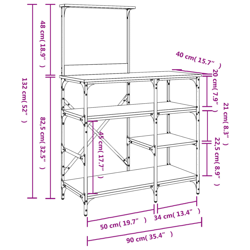 Baker's Rack Black 90x40x132 cm Engineered Wood and Metal