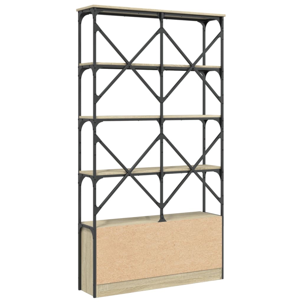 vidaXL Bookcase Sonoma Oak 100x26x180 cm Engineered Wood and Metal