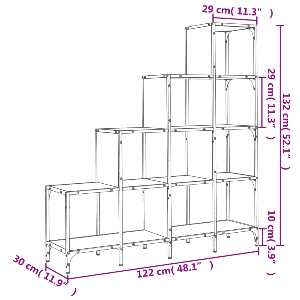 vidaXL Bookcase Smoked Oak 122x30x132 cm Engineered Wood and Metal