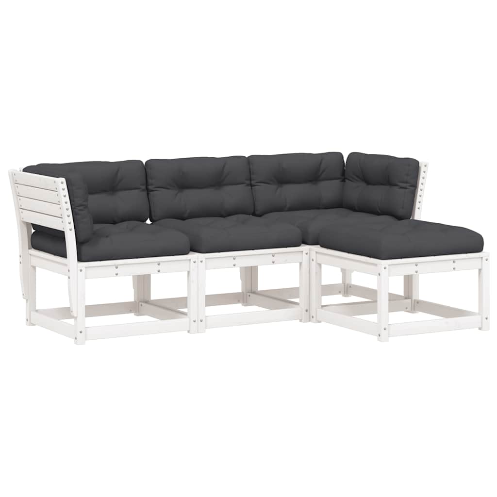 4 Piece Garden Lounge Set with Cushions White Solid Wood Pine