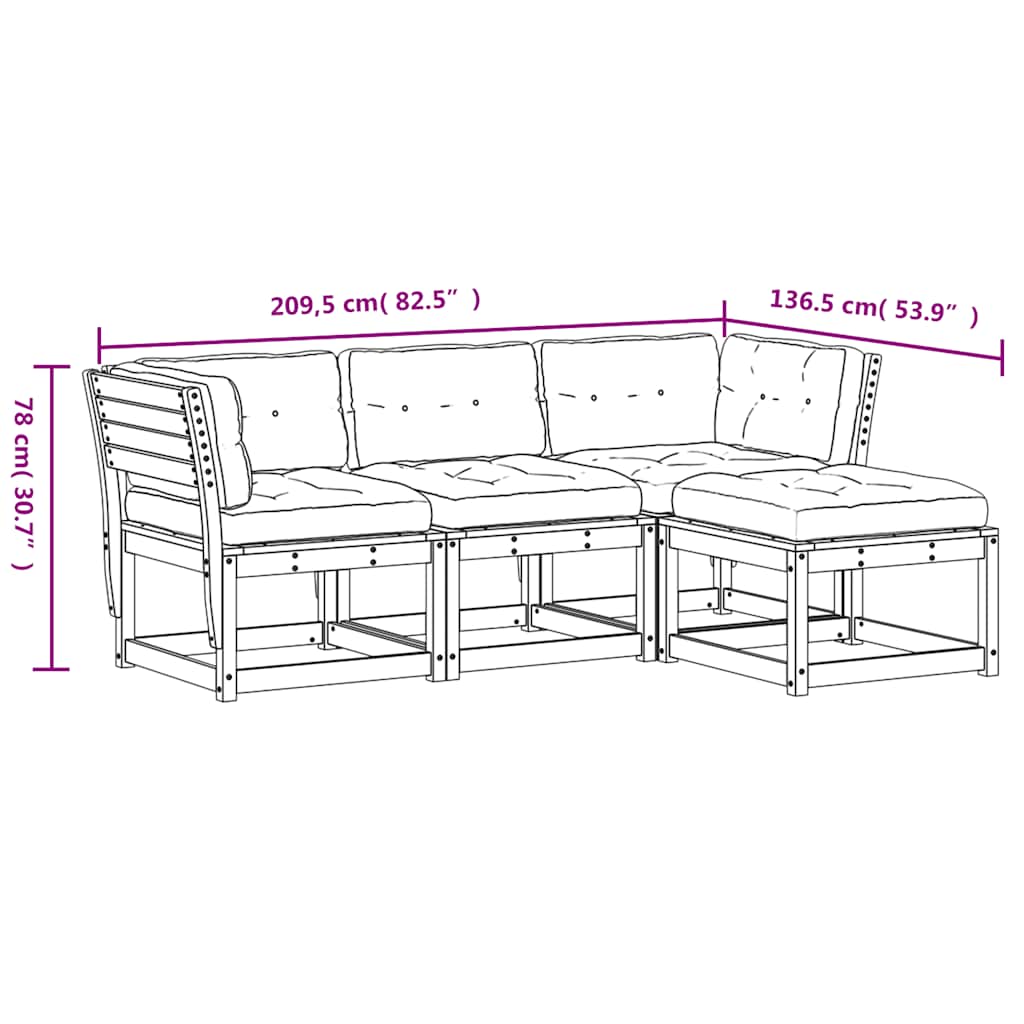 4 Piece Garden Lounge Set with Cushions White Solid Wood Pine