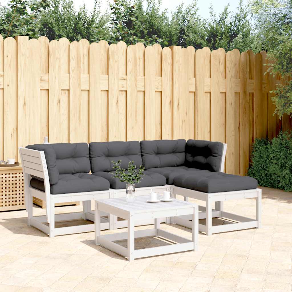 4 Piece Garden Lounge Set with Cushions White Solid Wood Pine