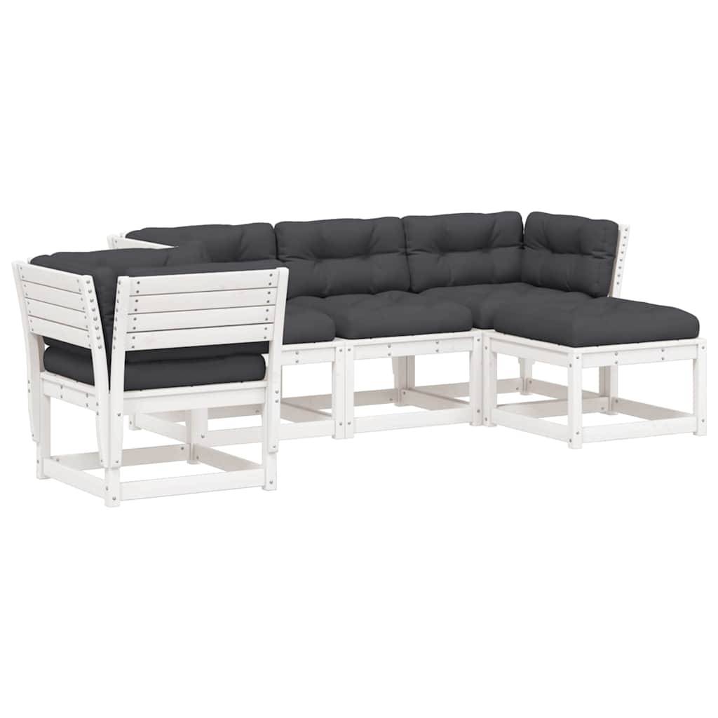 5 Piece Garden Lounge Set with Cushions White Solid Wood Pine