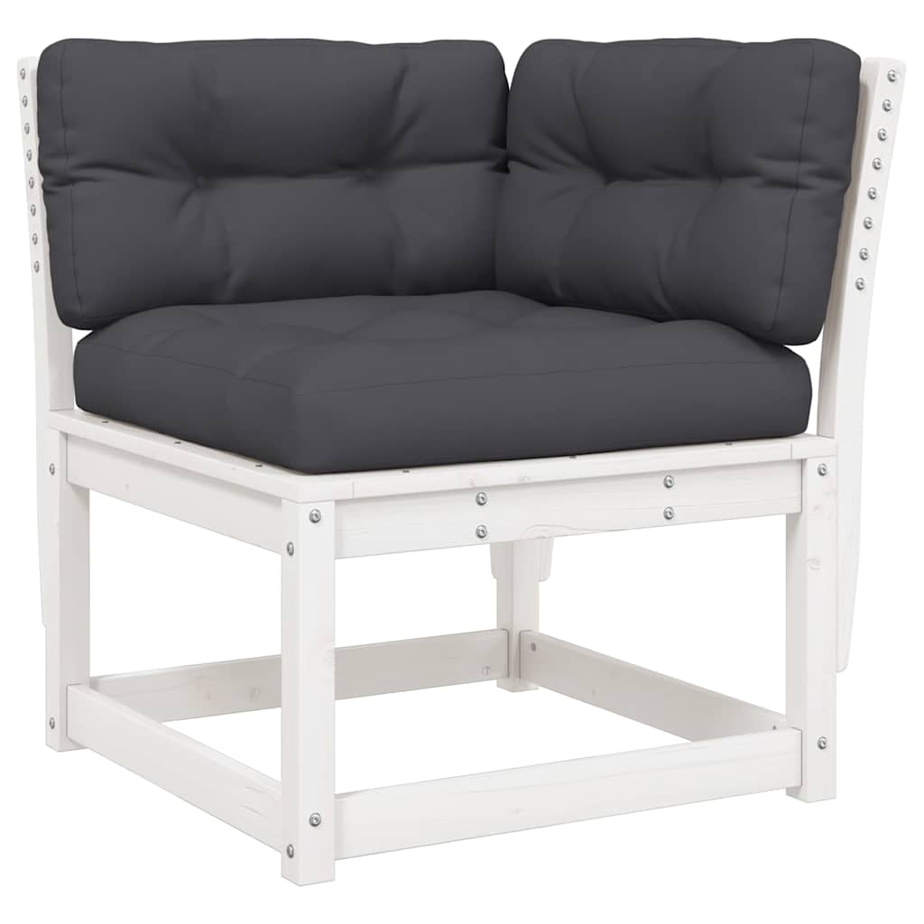 5 Piece Garden Lounge Set with Cushions White Solid Wood Pine