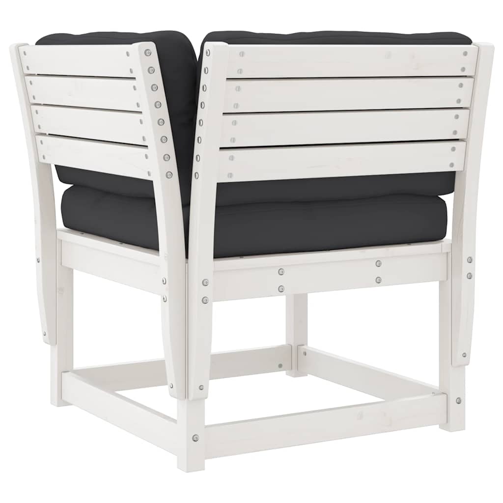 5 Piece Garden Lounge Set with Cushions White Solid Wood Pine