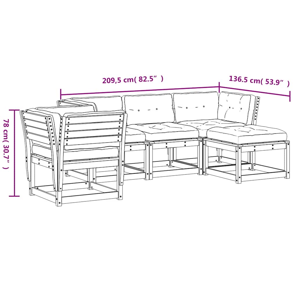 5 Piece Garden Lounge Set with Cushions White Solid Wood Pine