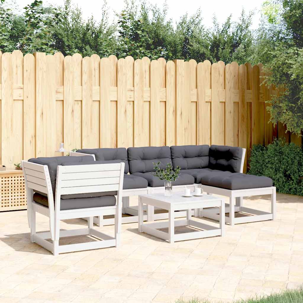 5 Piece Garden Lounge Set with Cushions White Solid Wood Pine