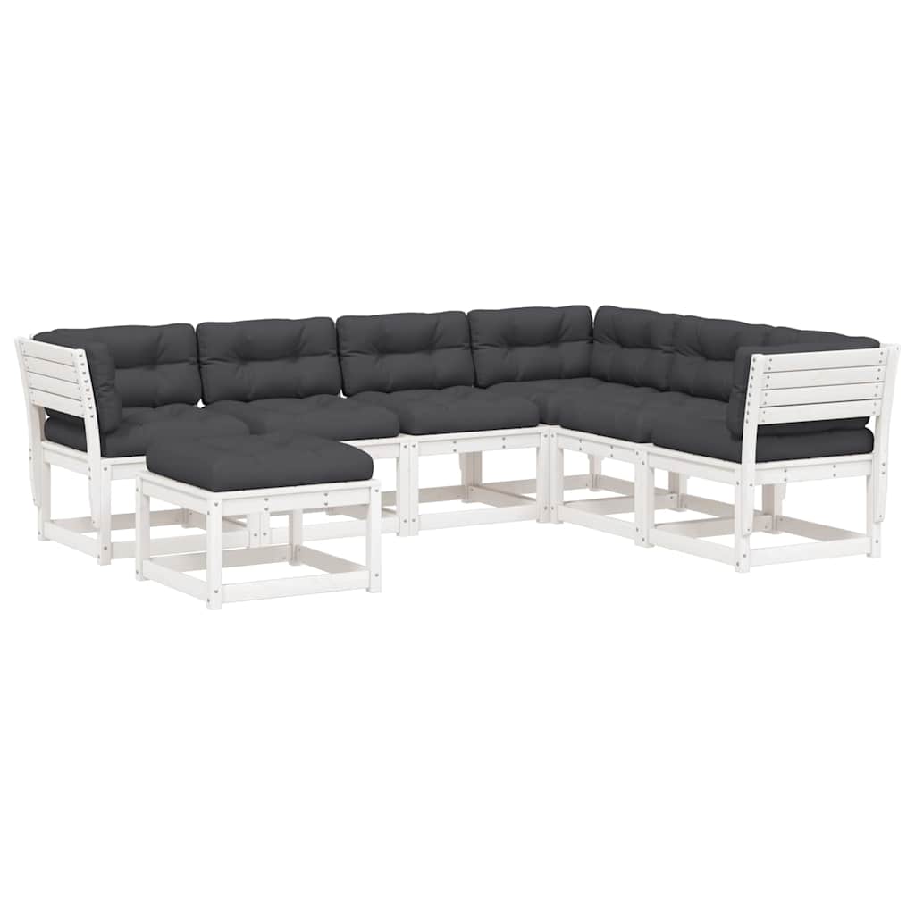 7 Piece Garden Lounge Set with Cushions White Solid Wood Pine