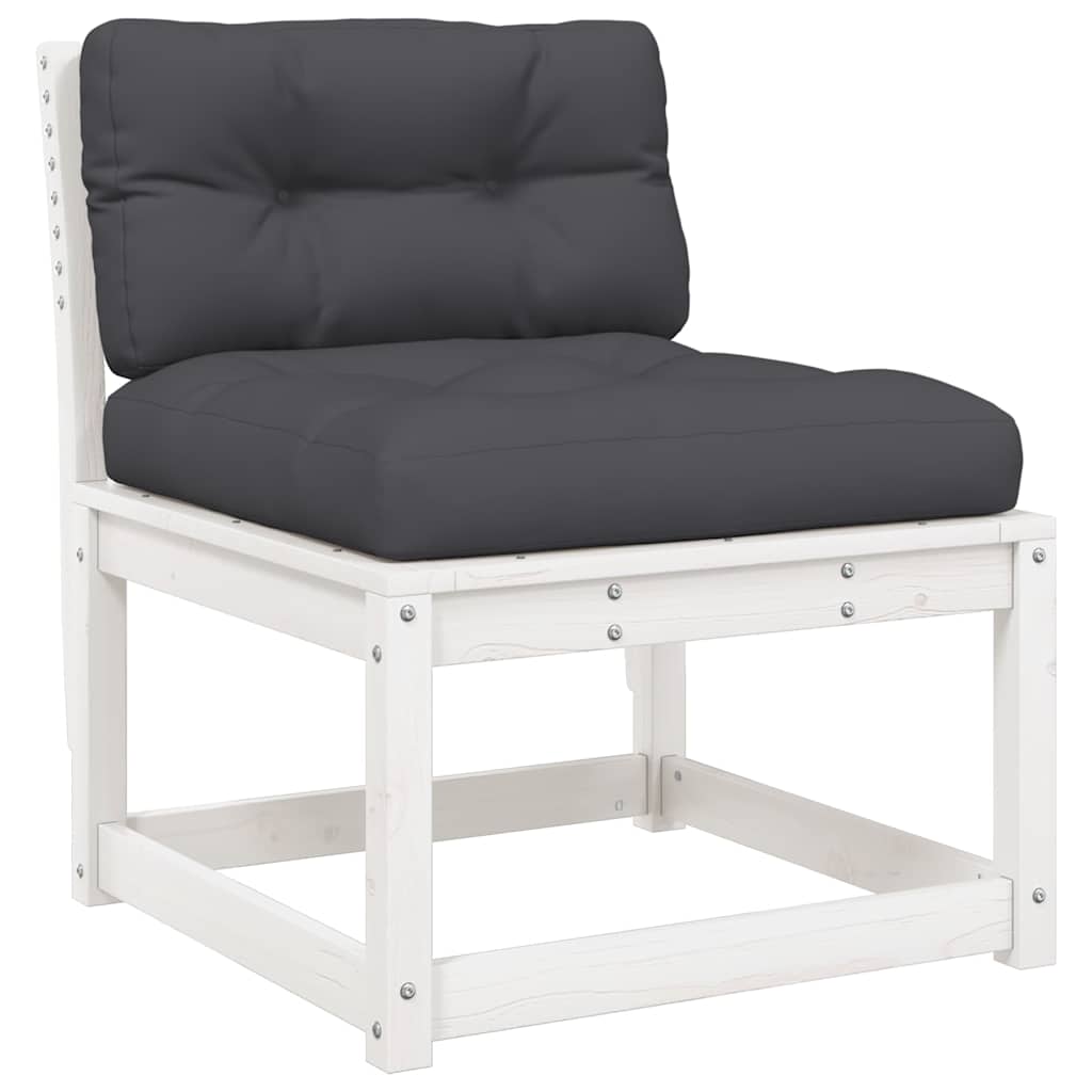 7 Piece Garden Lounge Set with Cushions White Solid Wood Pine