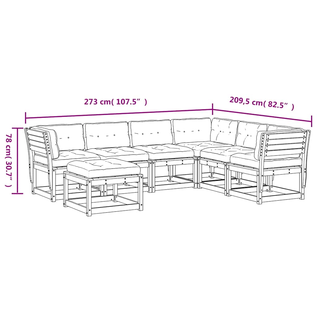7 Piece Garden Lounge Set with Cushions White Solid Wood Pine