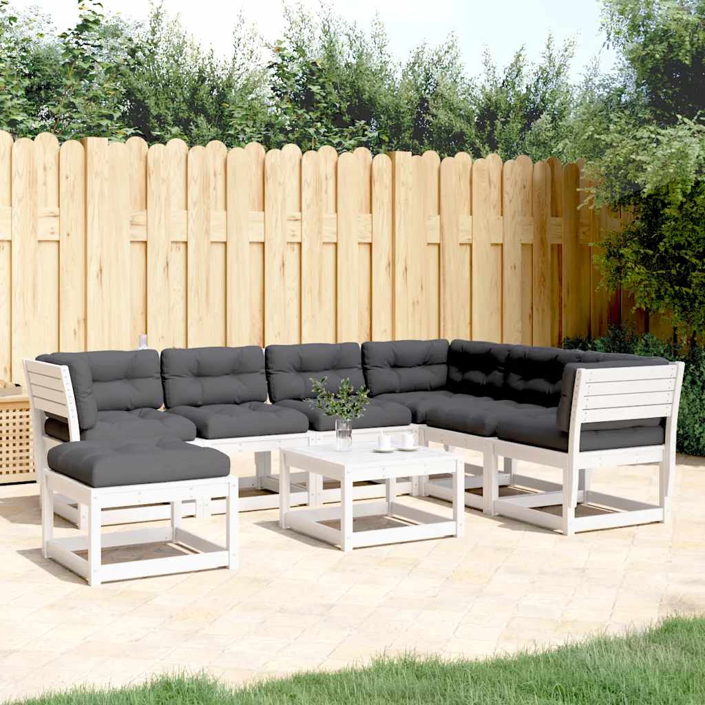 7 Piece Garden Lounge Set with Cushions White Solid Wood Pine