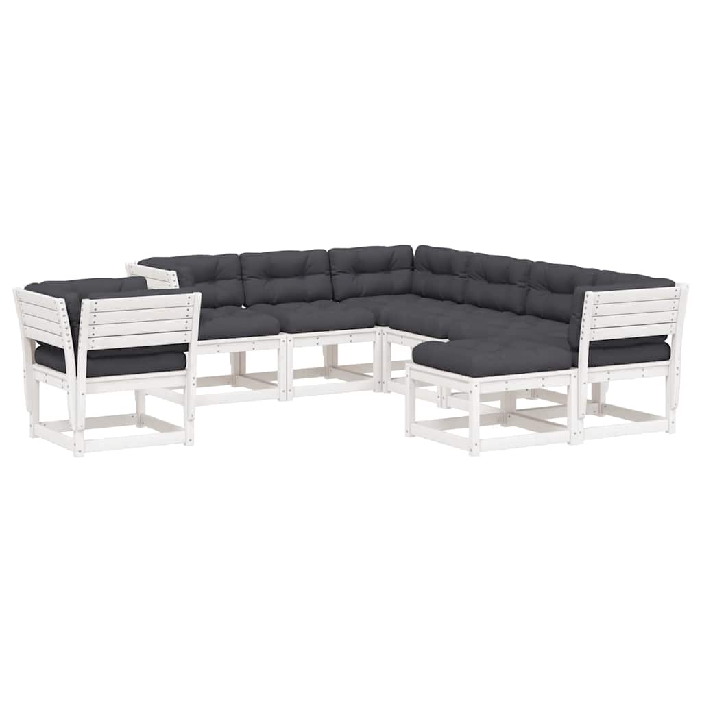 8 Piece Garden Lounge Set with Cushions White Solid Wood Pine