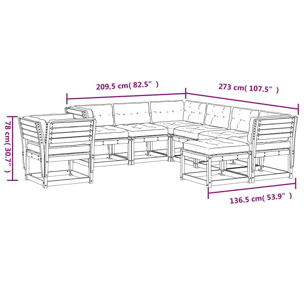 8 Piece Garden Lounge Set with Cushions White Solid Wood Pine