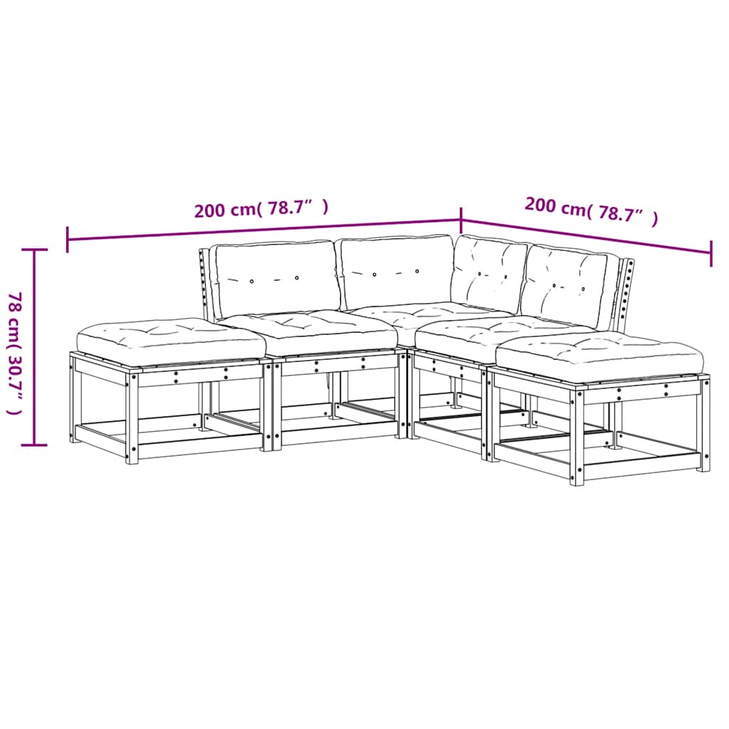 5 Piece Garden Sofa Set with Cushions Wax Brown Solid Wood Pine