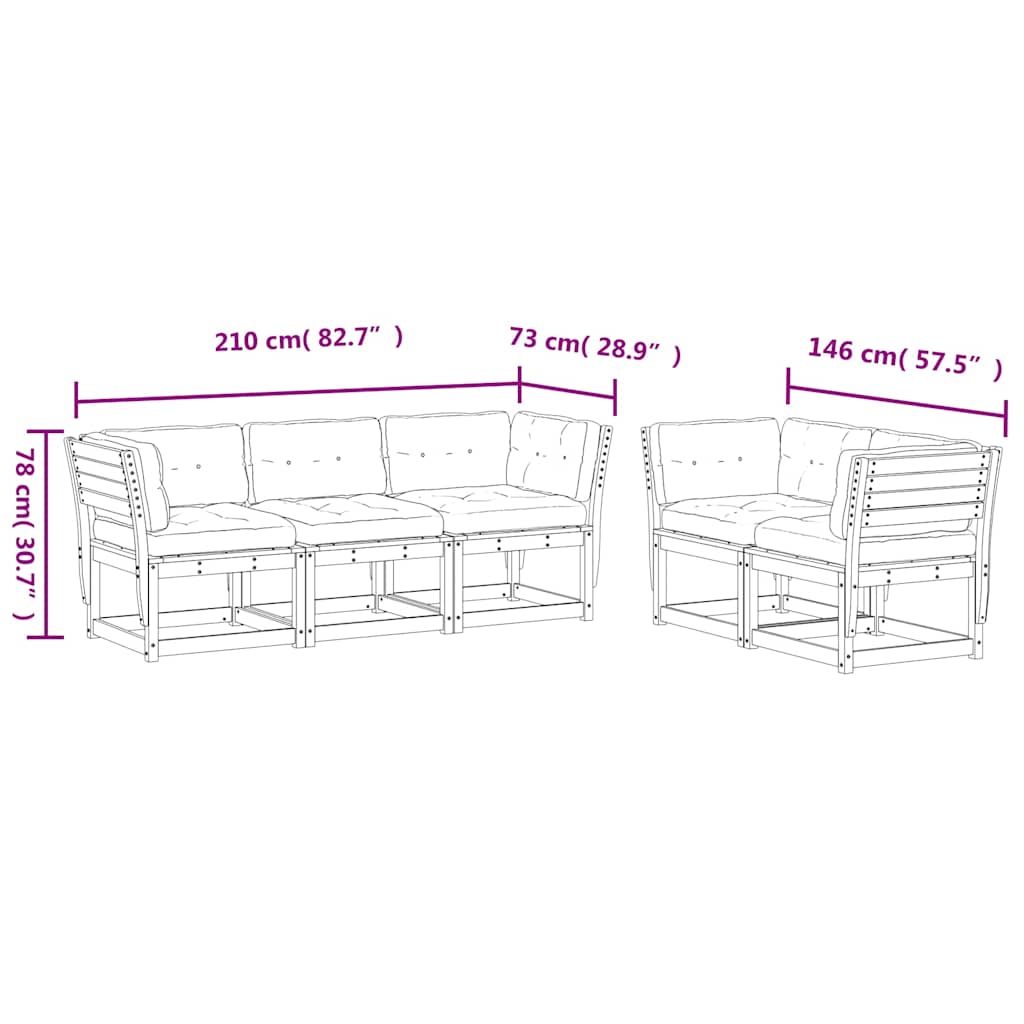 5 Piece Garden Sofa Set with Cushions White Solid Wood Pine