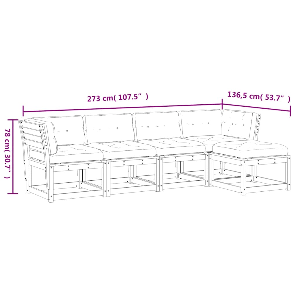 5 Piece Garden Sofa Set with Cushions Wax Brown Solid Wood Pine