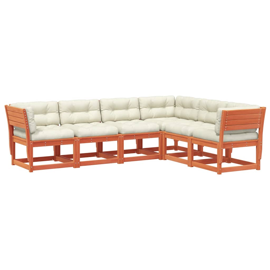 6 Piece Garden Sofa Set with Cushions Wax Brown Solid Wood Pine