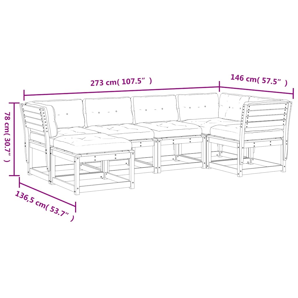 6 Piece Garden Sofa Set with Cushions White Solid Wood Pine