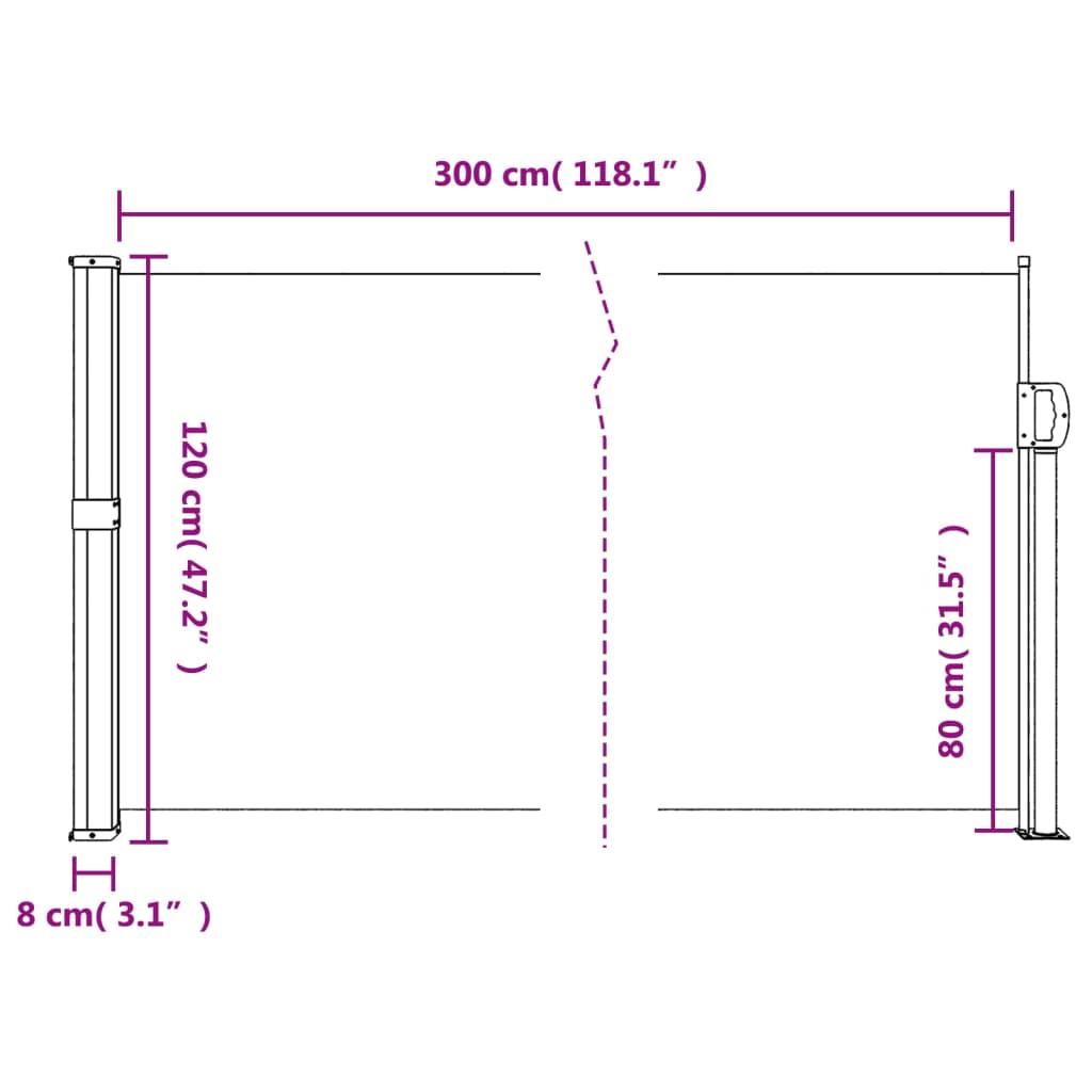 vidaXL Retractable Side Awning White 117x300 cm