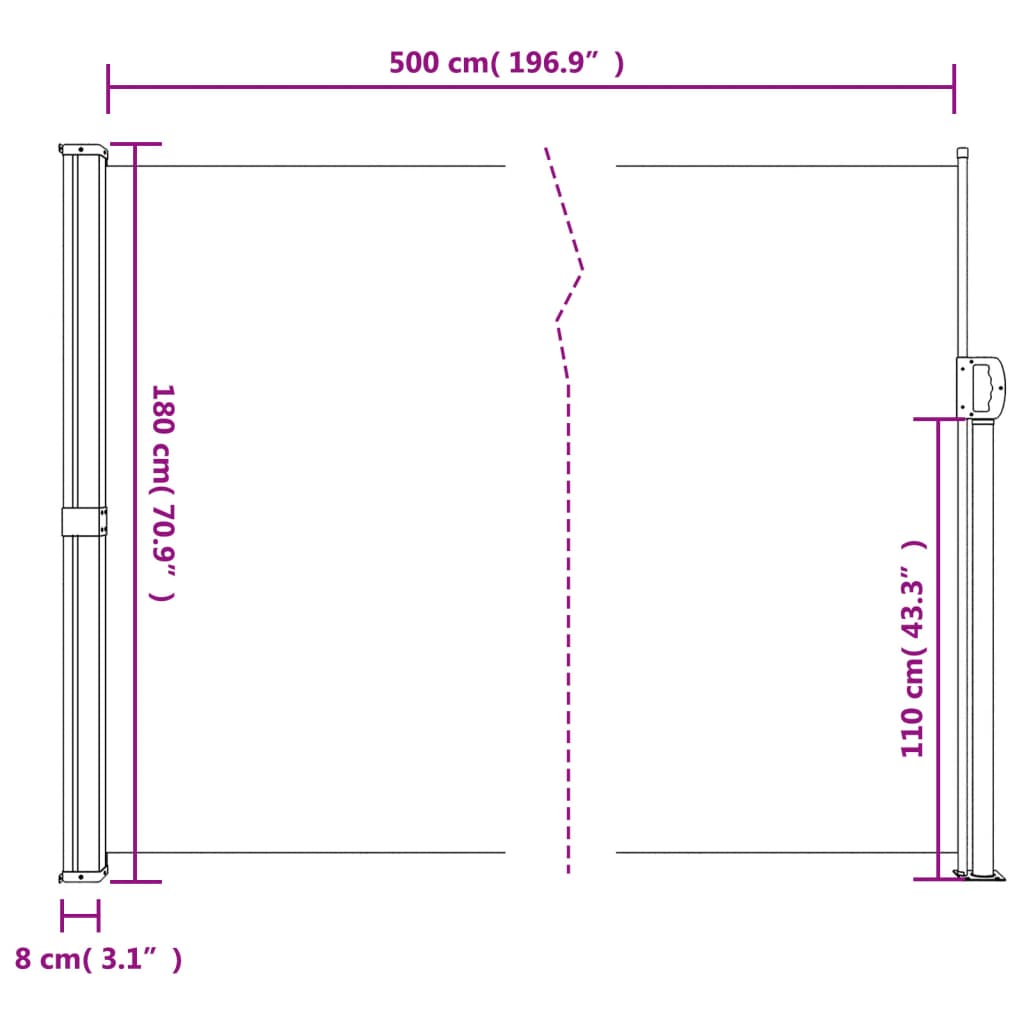 vidaXL Retractable Side Awning Blue 180x500 cm