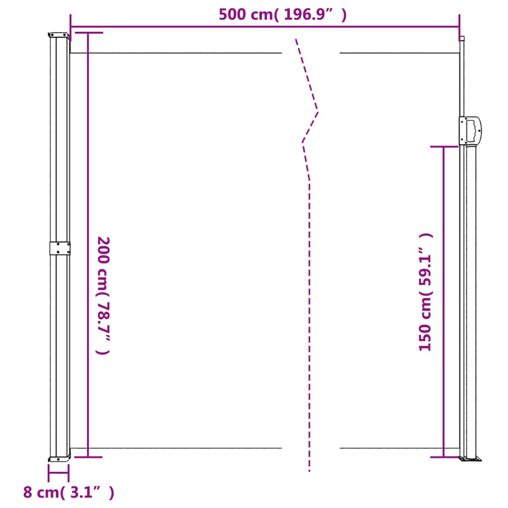 vidaXL Retractable Side Awning White 200x500 cm