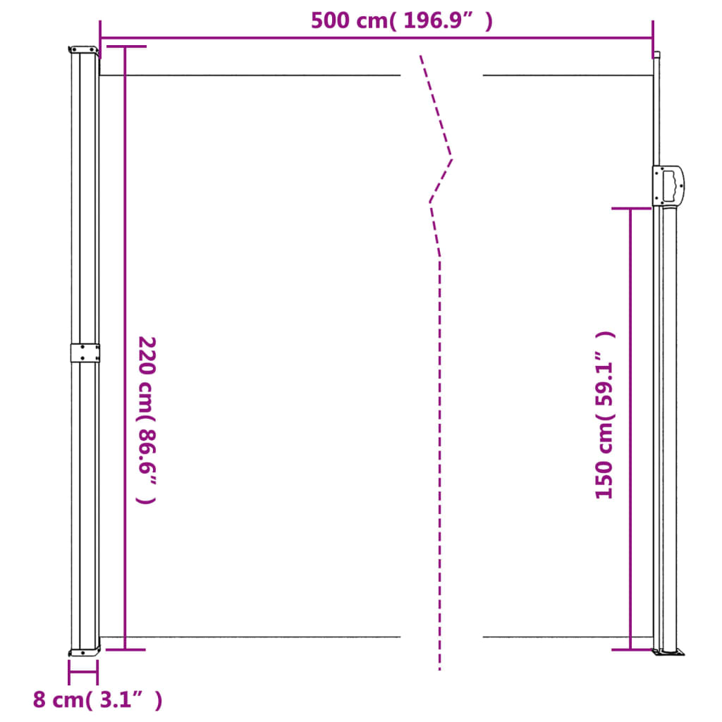 vidaXL Retractable Side Awning White 220x500 cm