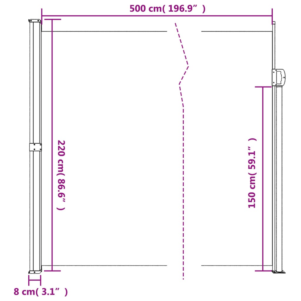 vidaXL Retractable Side Awning Terracotta 220x500 cm