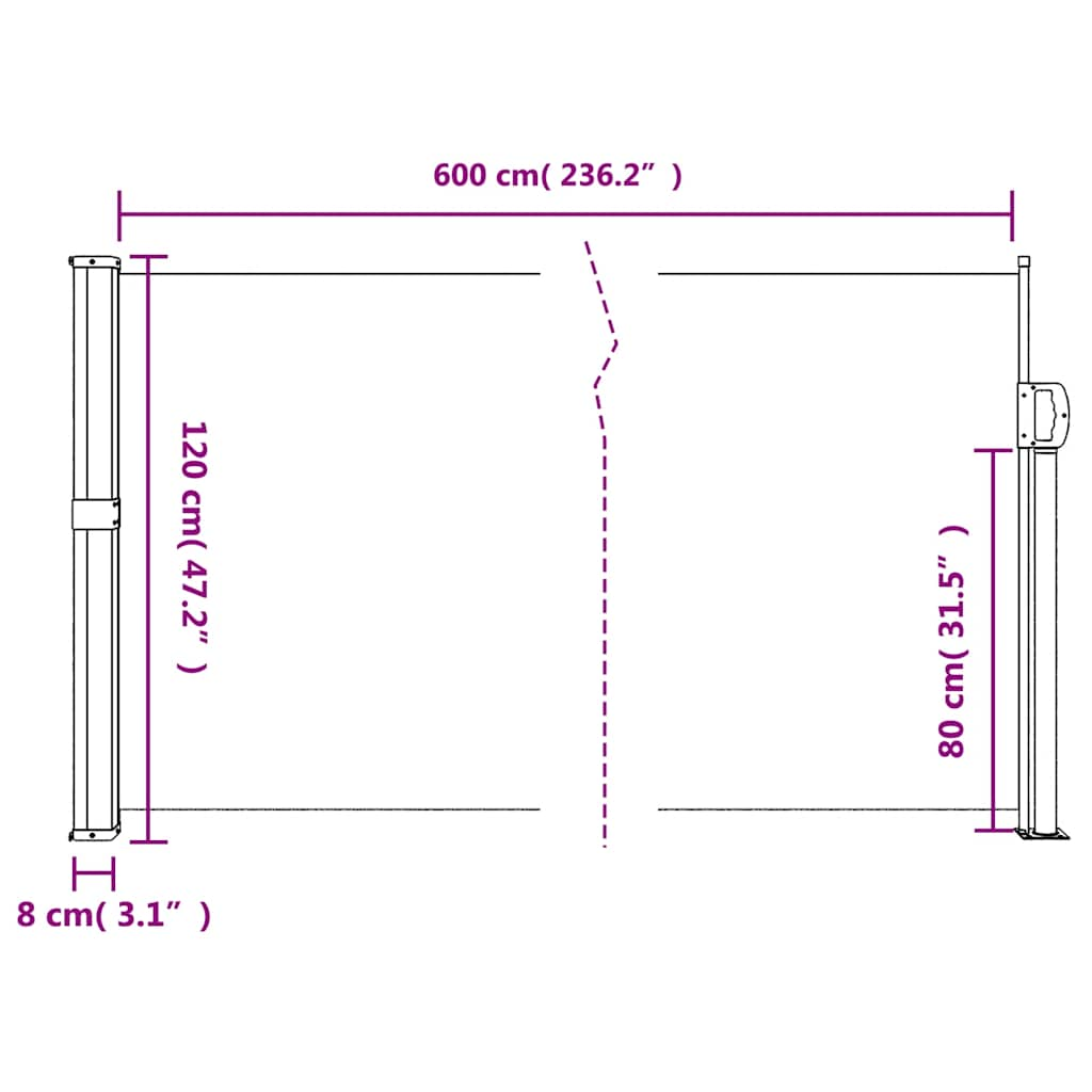 vidaXL Retractable Side Awning Brown 120x600 cm